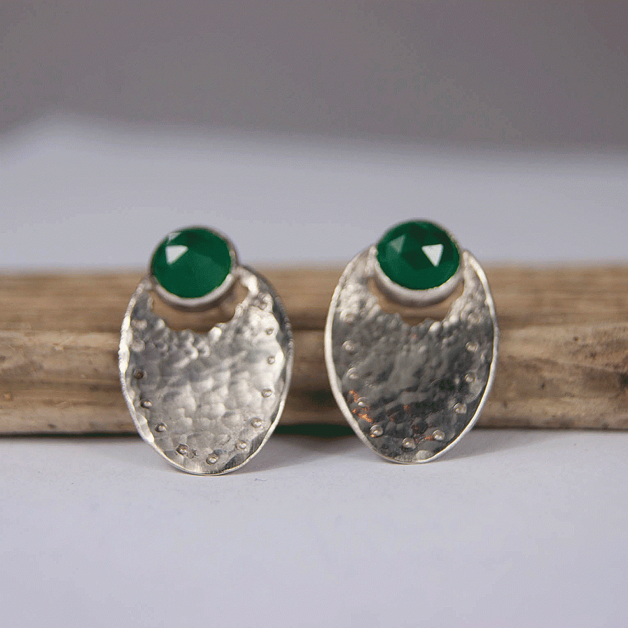 Green Onyx & sugar tong earrings