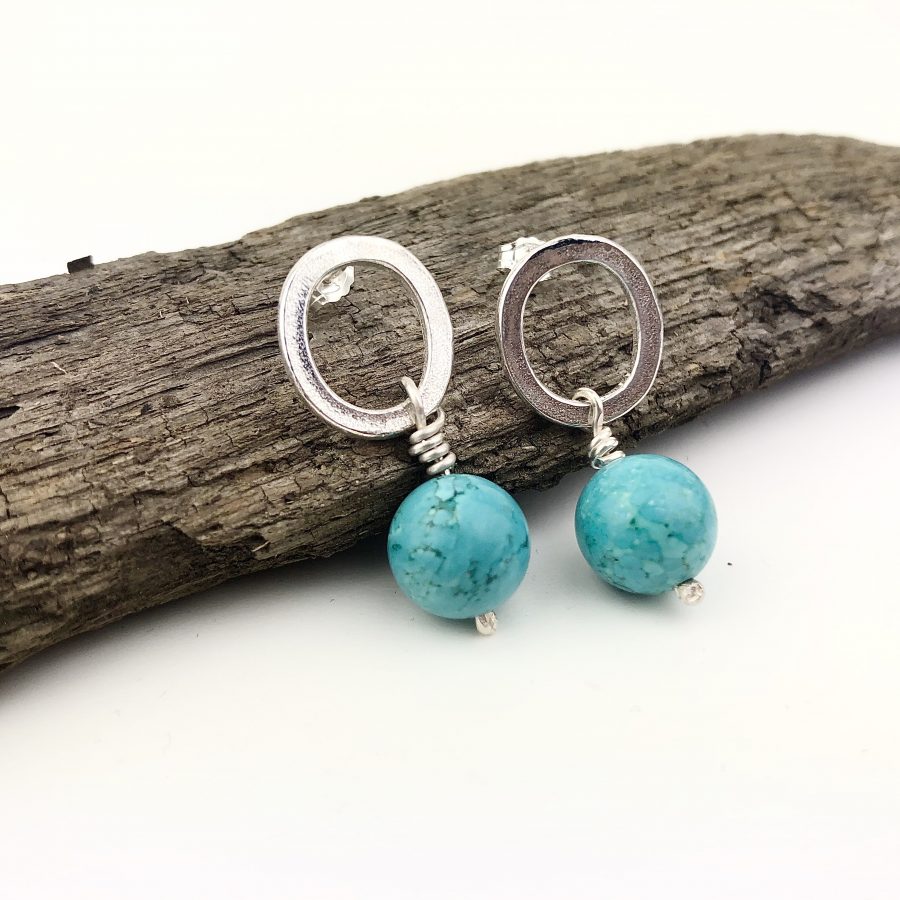 Turquoise & silver hoops