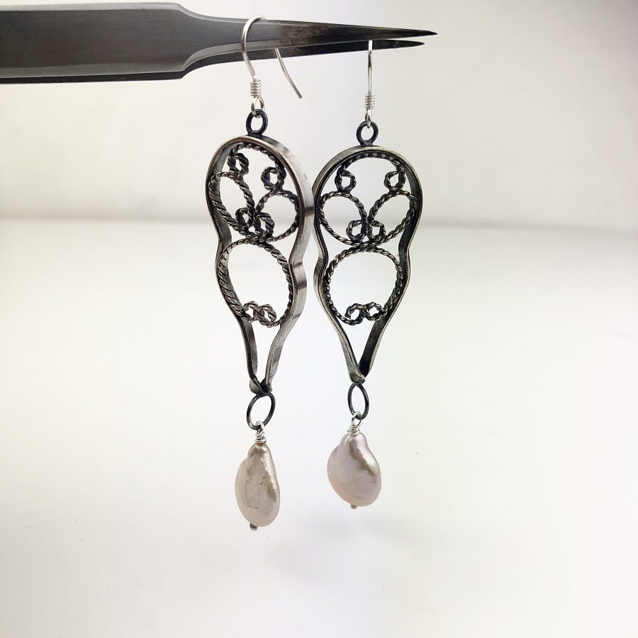 Fresh water Pearl & cutlery earrings