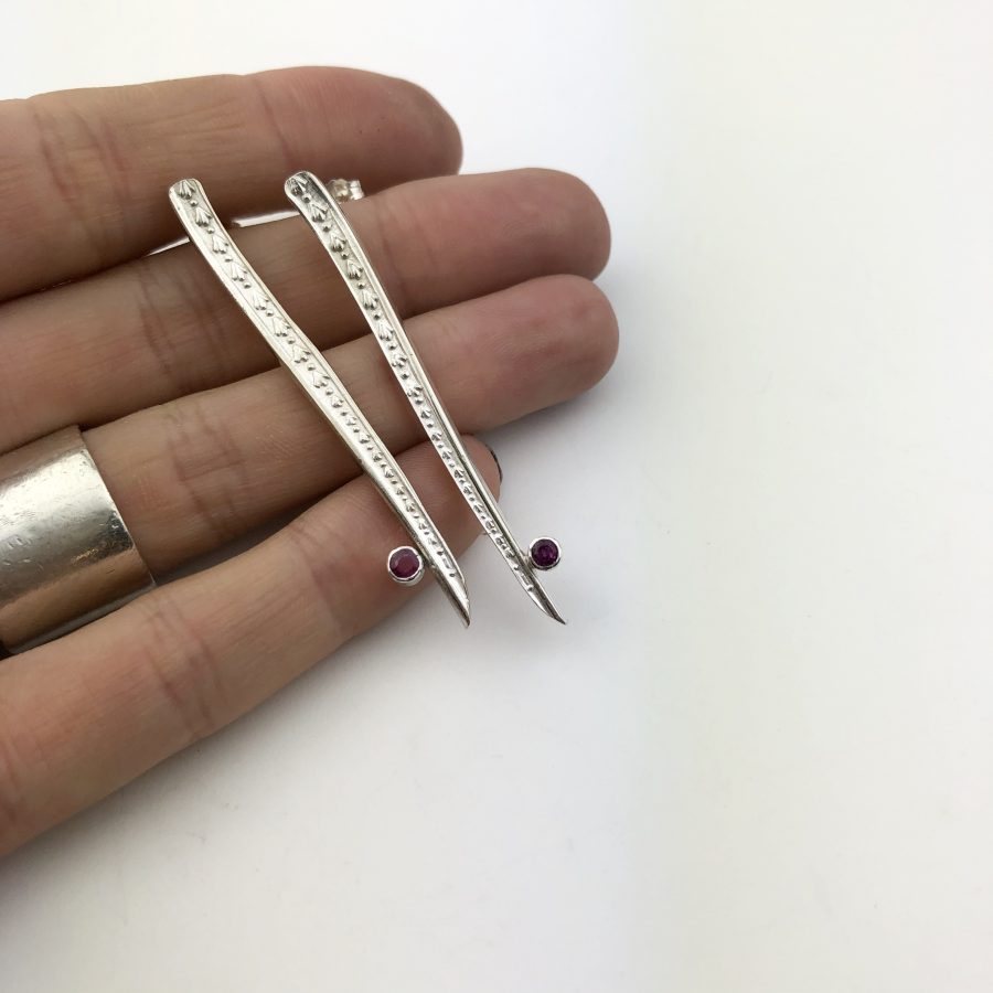 Cutlery, silver & ruby earrings