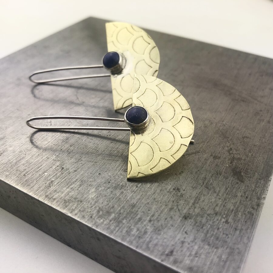 lapis brass earrings