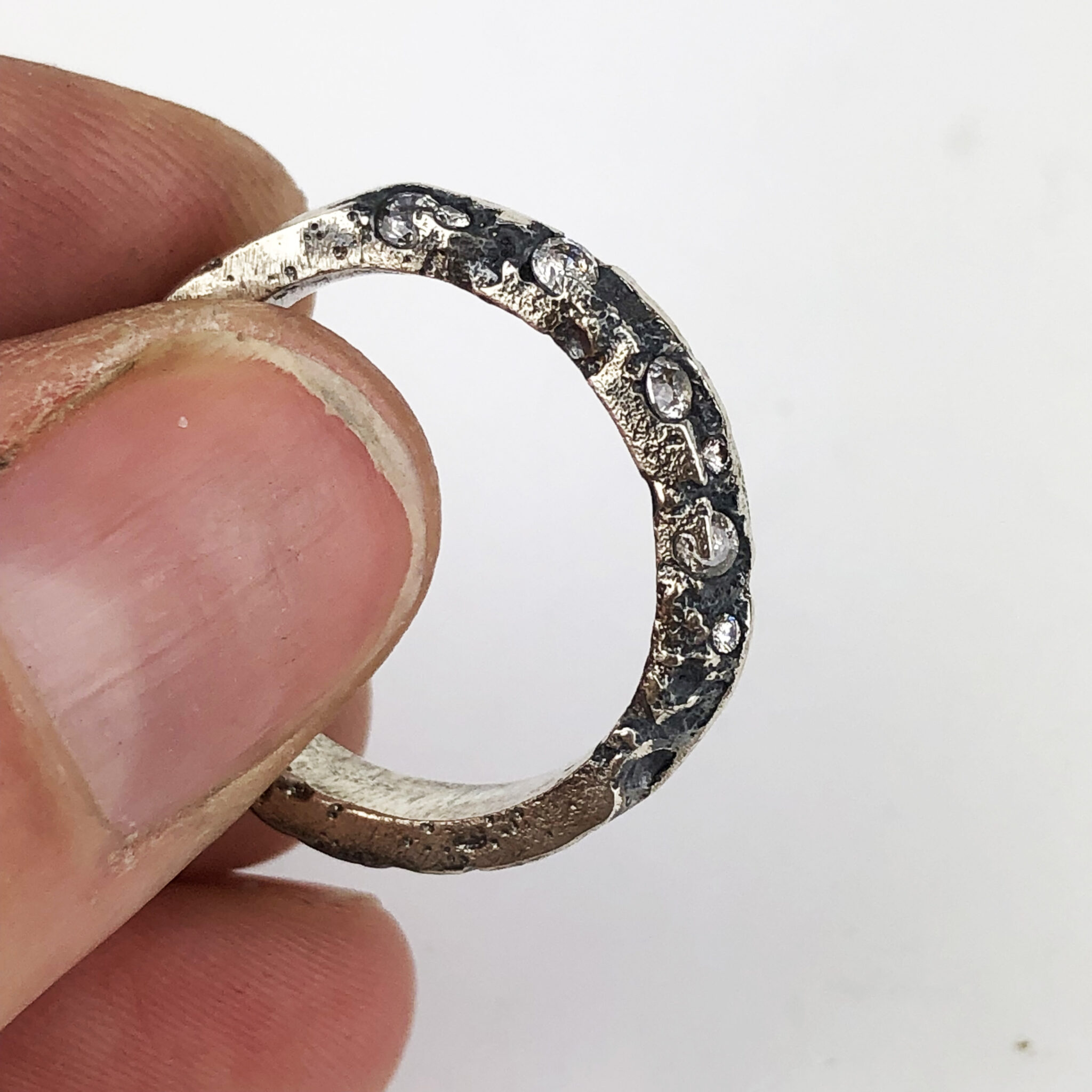 Sterling silver & Cubic Zirconia Sand Cast Ring