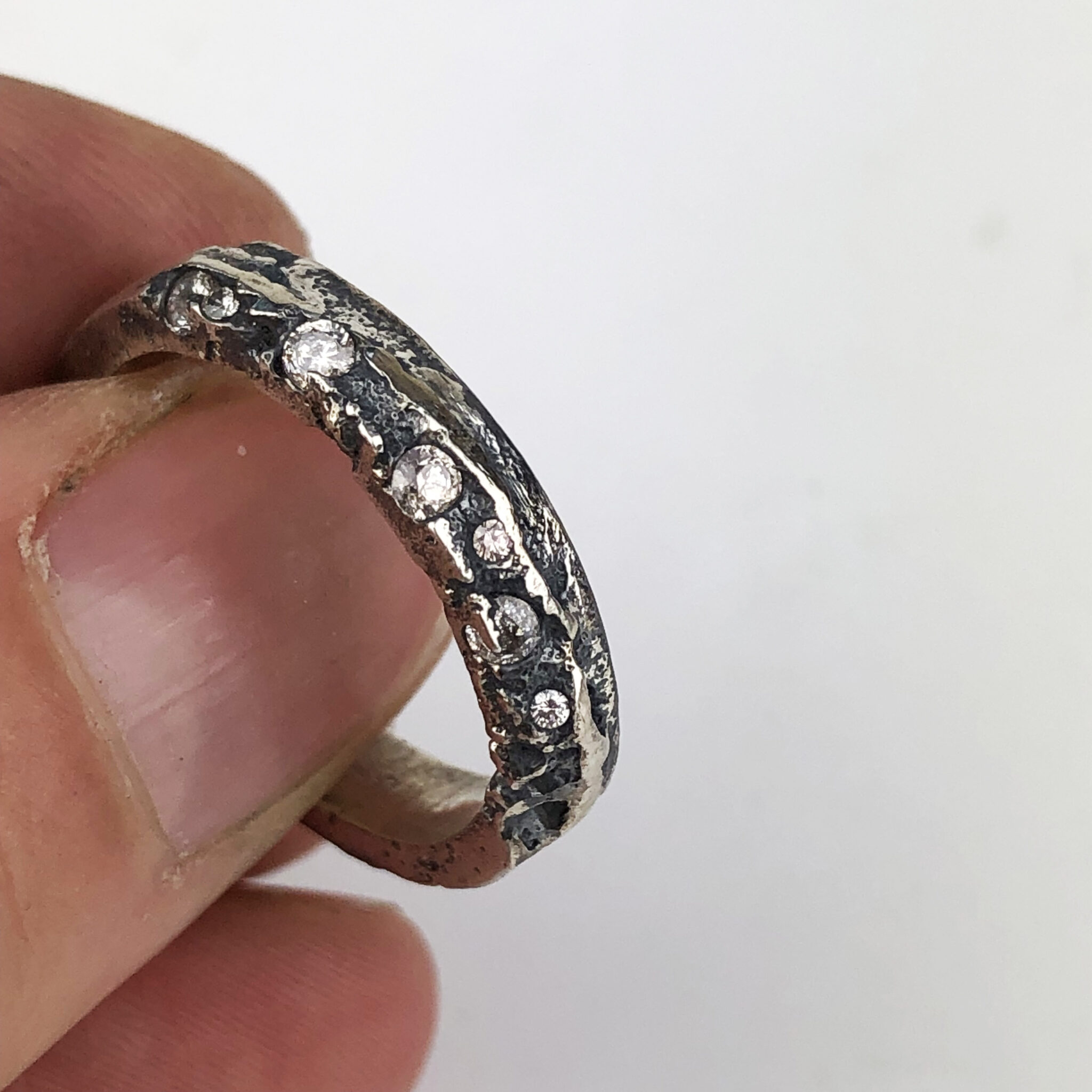 Sterling silver & Cubic Zirconia Sand Cast Ring
