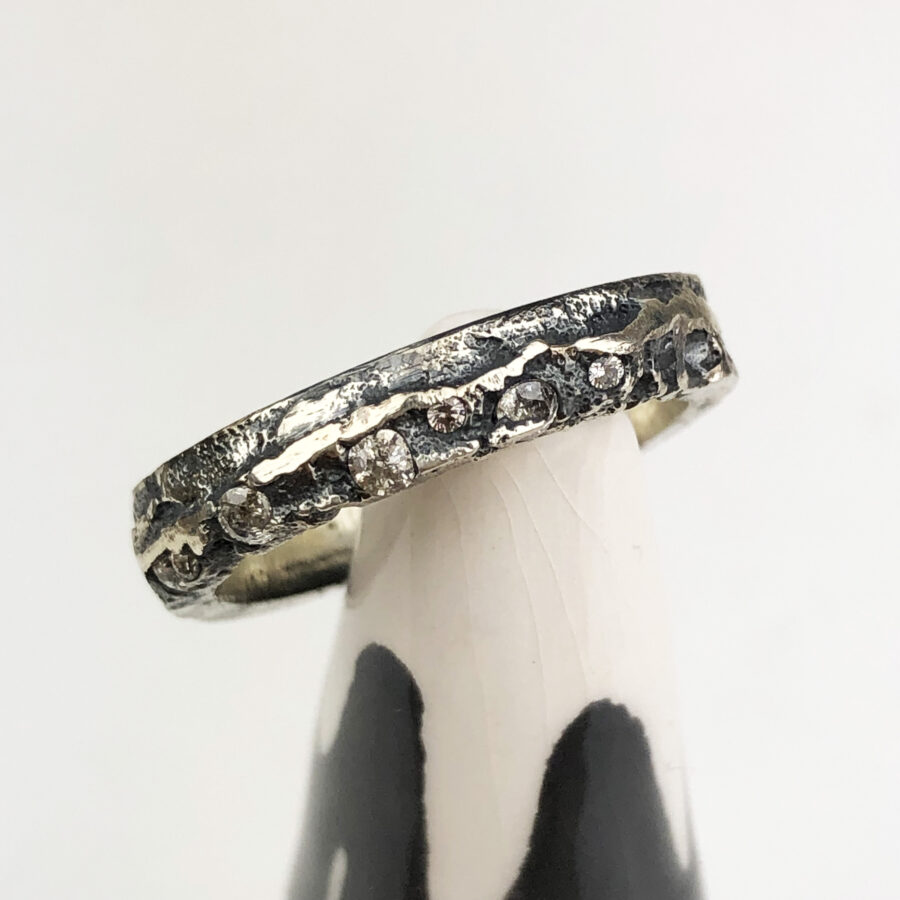 Sterling silver & Cubic Zirconia Sand Cast Ring