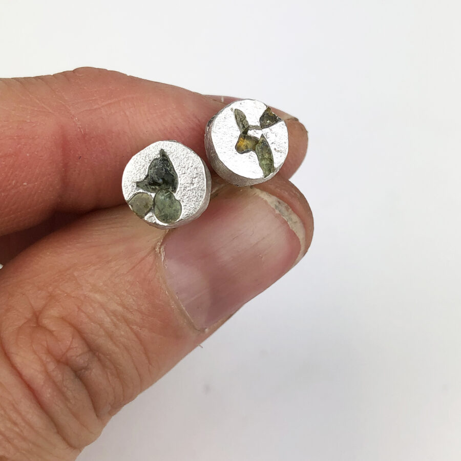 Green sea glass studs