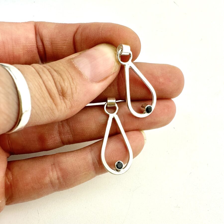 Sterling silver teardrop and sapphire earrings
