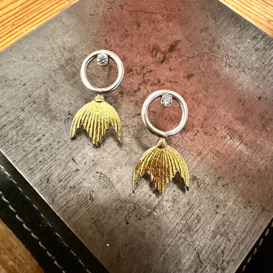 silver and gold spoon top earring
