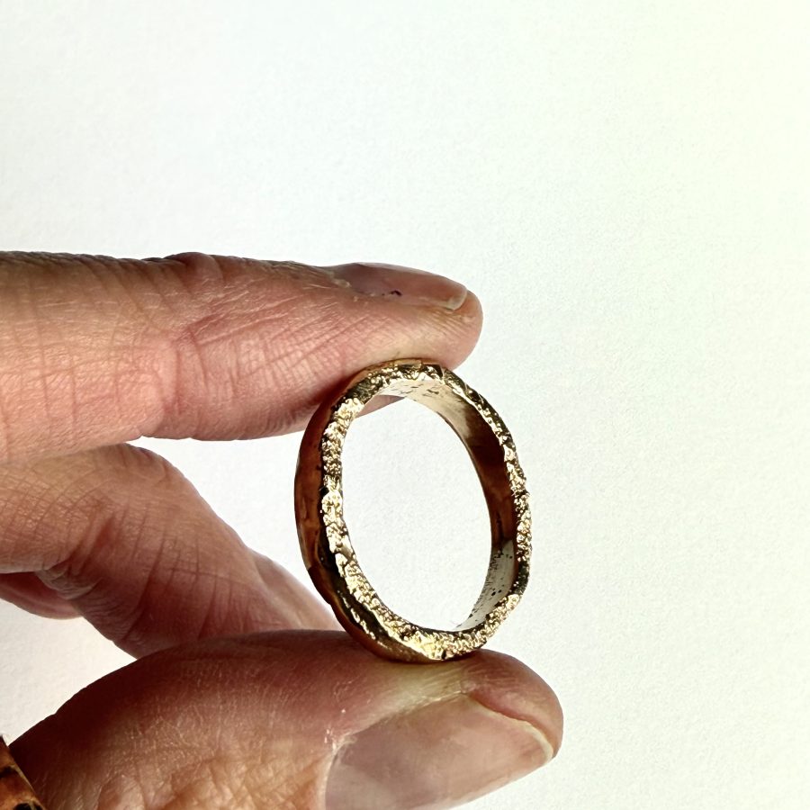 9ct gold ring band, sand cast with added medium for extra texture