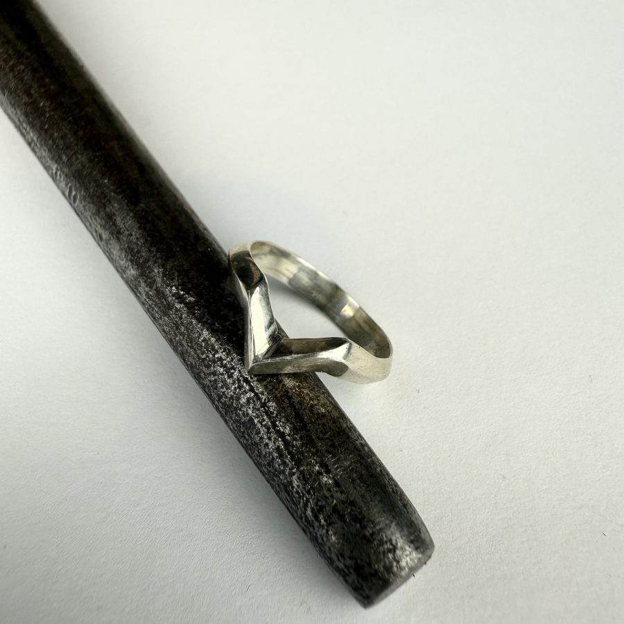 angled wishbone ring in sterling silver with a sleek angular design and polished finish—minimalist, stackable, and perfect for a modern everyday look.